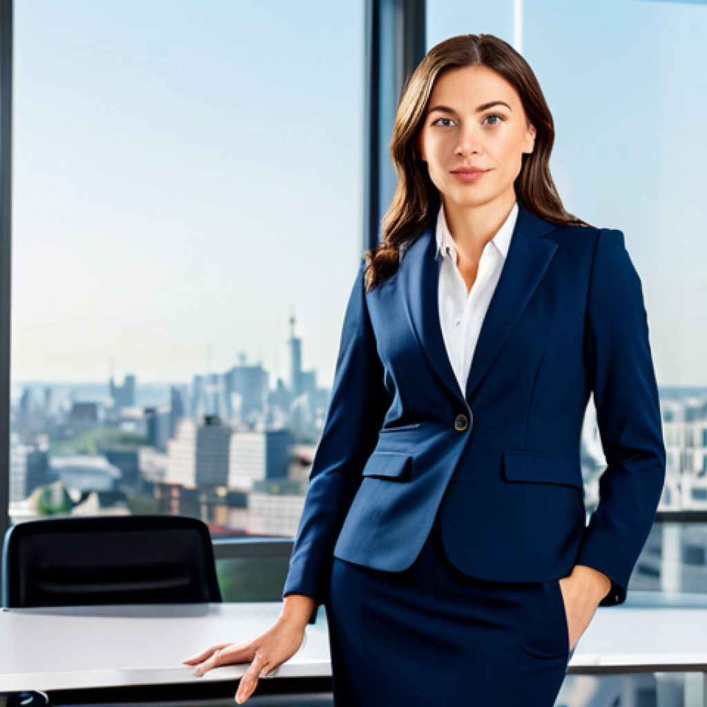 옴니채널 고객 맞춤형 서비스 제공 전략 - Modern Professional**

"A confident businesswoman in a tailored navy blue suit, standing in a bright...