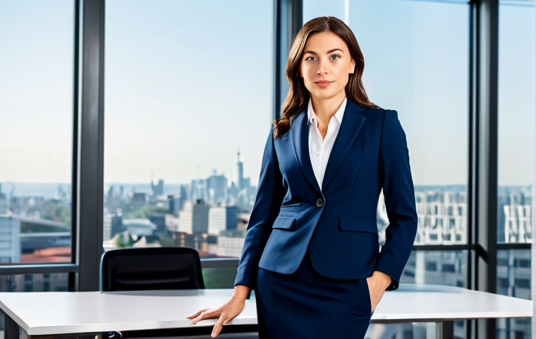 옴니채널 고객 맞춤형 서비스 제공 전략 - Modern Professional**

"A confident businesswoman in a tailored navy blue suit, standing in a bright...