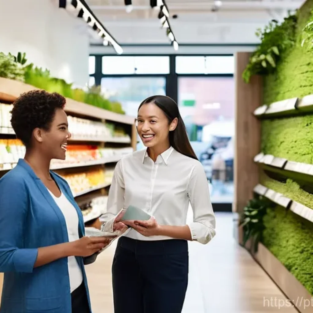 옴니채널 고객 경험의 지속 가능성 - **Prompt:** A vibrant, realistic image capturing the essence of modern sustainable customer experien...