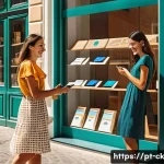 옴니채널 고객 경험의 수익성 분석 - **Prompt:** A vibrant, sunlit street scene in a modern Portuguese city like Lisbon or Porto, capturi...