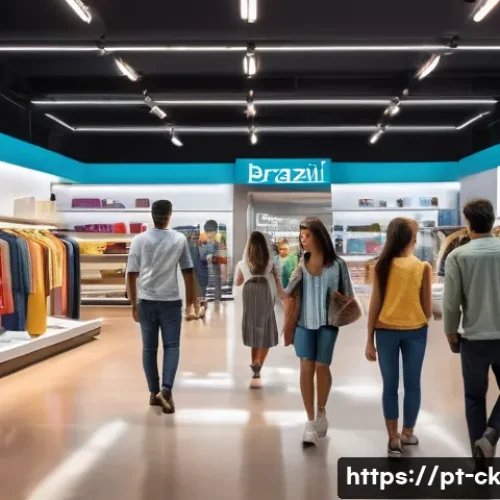 옴니채널 경험에서의 고객 스트리밍 데이터 활용 - A modern omnichannel retail environment showing a diverse group of Brazilian shoppers interacting se...