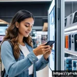 옴니채널 경험의 측정 지표 설정 - A modern retail environment showcasing an omnichannel customer journey in Brazil: a young Brazilian ...