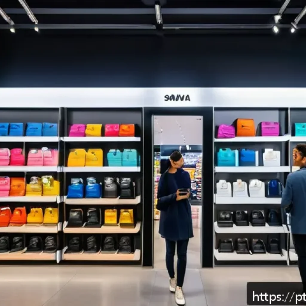 옴니채널 고객 경험 개선을 위한 세일즈 전략 - A modern retail store interior blending physical and digital shopping experiences, showing a diverse...