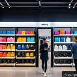Home 18 옴니채널 고객 경험 개선을 위한 세일즈 전략 - A modern retail store interior blending physical and digital shopping experiences, showing a diverse...