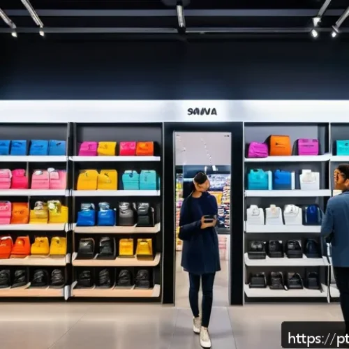 Home 30 옴니채널 고객 경험 개선을 위한 세일즈 전략 - A modern retail store interior blending physical and digital shopping experiences, showing a diverse...