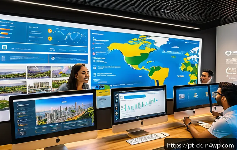 AI 기술을 활용한 옴니채널 고객 분석 - A vibrant digital marketing control room featuring a diverse team of Brazilian professionals analyzi...
